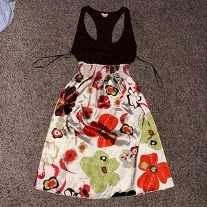 Y2K design boho silky bright flower dress with elastic ruching around bust